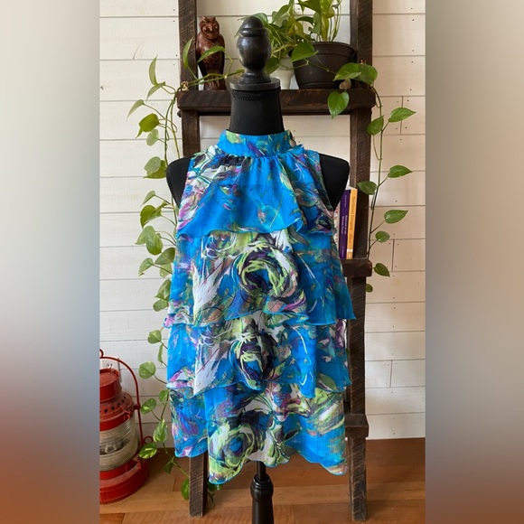 NY Collection: Blue Tiered Ruffle Top - Picture 4 of 16